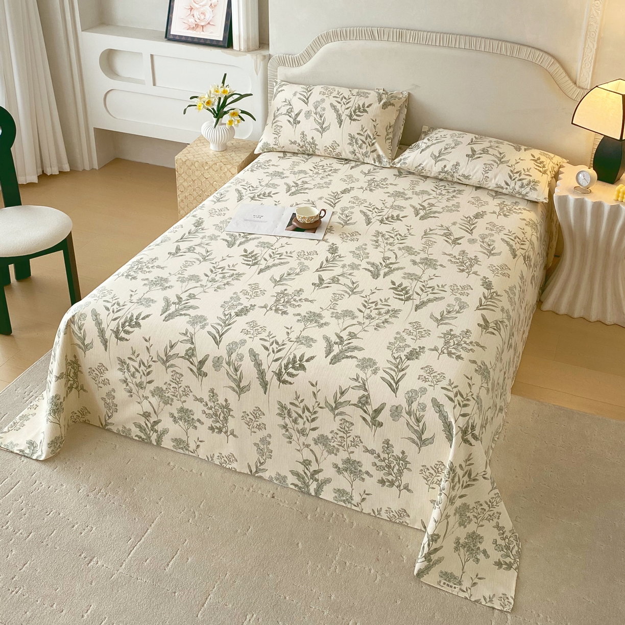 91家纺网 家纺一手货源 找家纺 春皖家纺 2026春夏新品简约款老粗布系列床单单品床单床单单件 子青