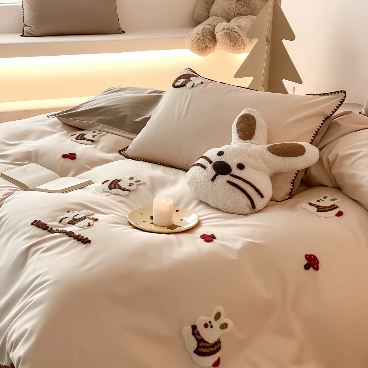 91家纺网 家纺一手货源 找家纺 FORTWO家纺原创设计（FOR TWO家纺） 2026新款50长绒棉纯棉双针毛巾绣四件套 （券前）基础价不低于小号268元，中号348元，大号388元 床笠加10元 大耳兔