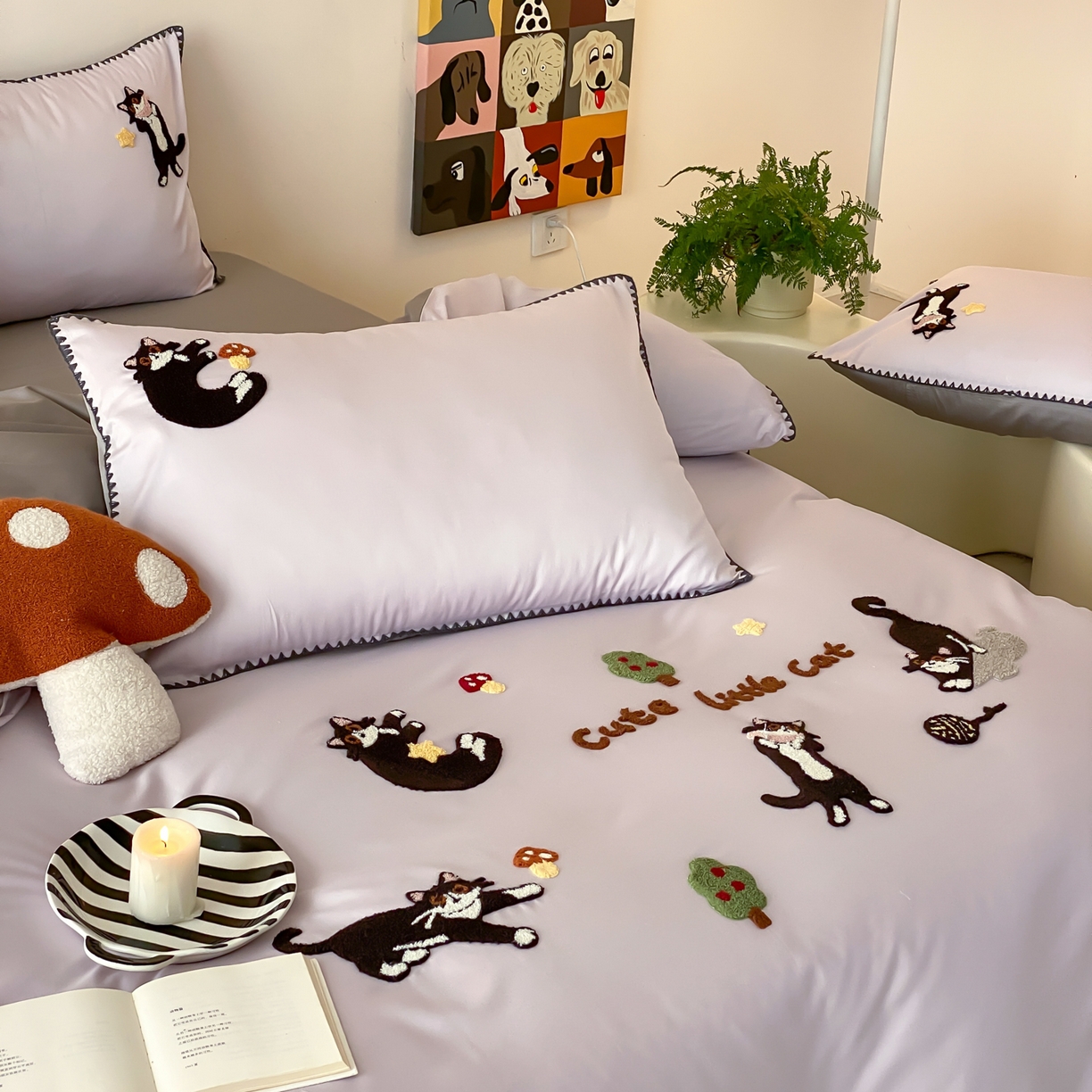 91家纺网 家纺一手货源 找家纺 FORTWO家纺原创设计（FOR TWO家纺） 2026新款50长绒棉纯棉双针毛巾绣四件套 （券前）基础价不低于小号268元，中号348元，大号388元 床笠加10元 顽皮猫