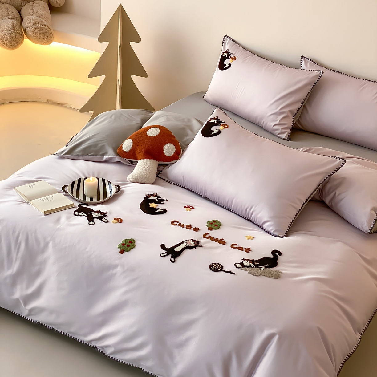 91家纺网 家纺一手货源 找家纺 FORTWO家纺原创设计（FOR TWO家纺） 2026新款50长绒棉纯棉双针毛巾绣四件套 （券前）基础价不低于小号268元，中号348元，大号388元 床笠加10元 顽皮猫