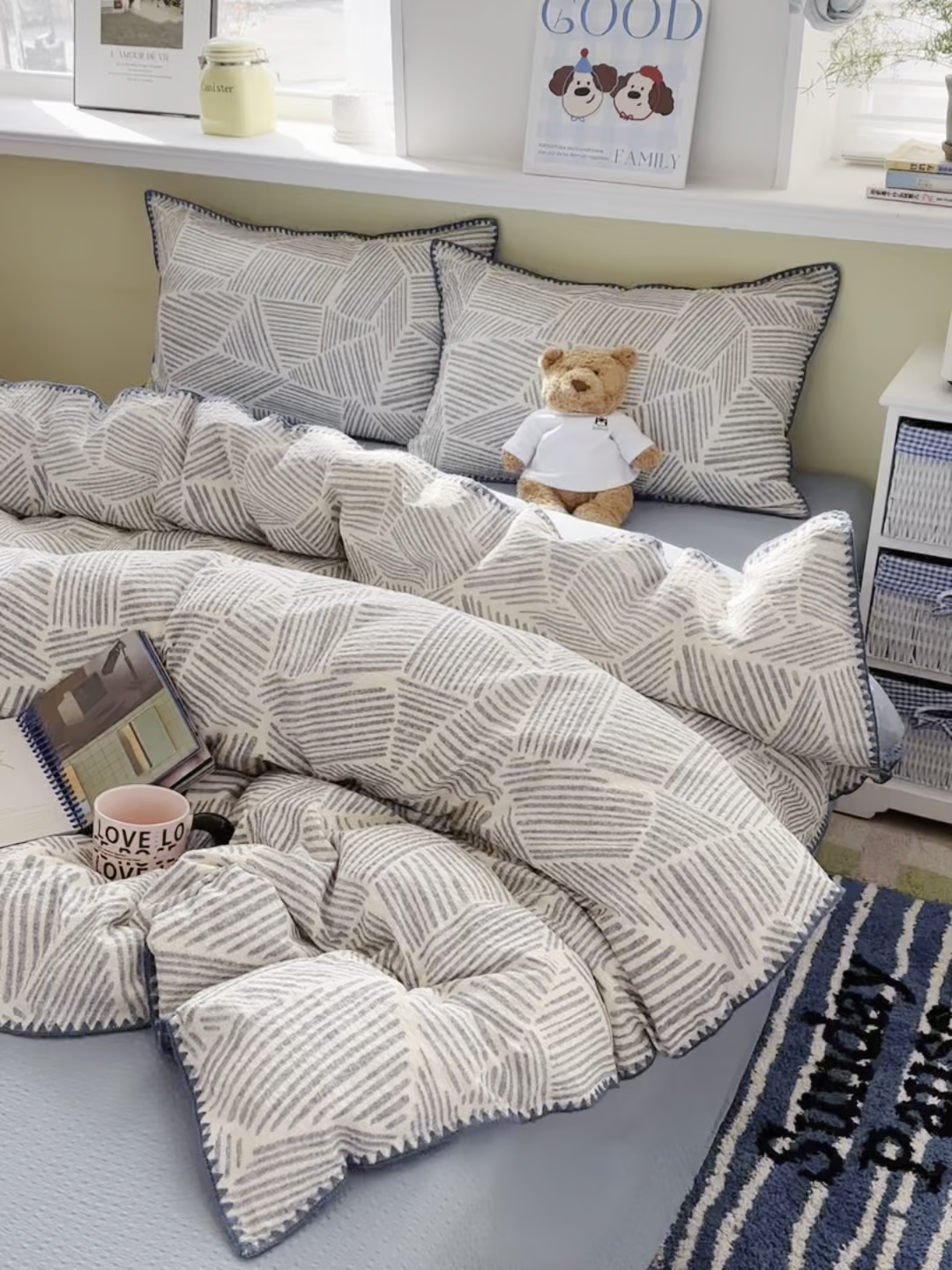 91家纺网 家纺一手货源 找家纺 贝扬思家纺 2026春夏新款高品质A类泡芙纱甜栗贝壳边四件套系列~小红书推荐（110g） 甜栗-浅川纹