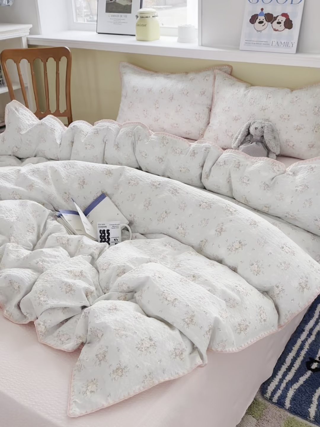 91家纺网 家纺一手货源 找家纺 贝扬思家纺 2026春夏新款高品质A类泡芙纱甜栗贝壳边四件套系列~小红书推荐（110g） 甜栗-柔诗意