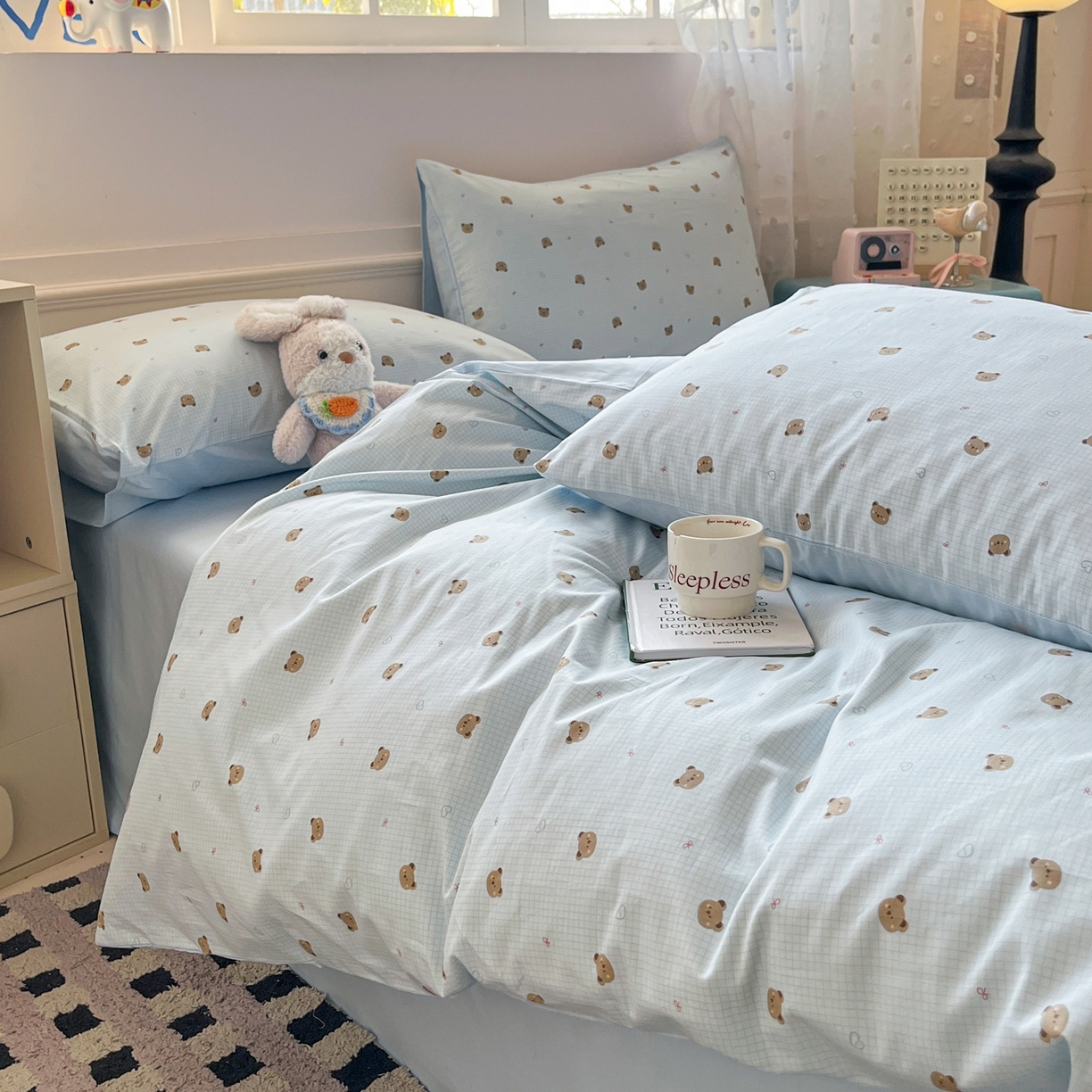 91家纺网 家纺一手货源 找家纺 柠馨 2026春夏新款13372全棉纯棉印花单被套 被套单件-芙拉系列 元气熊-蓝