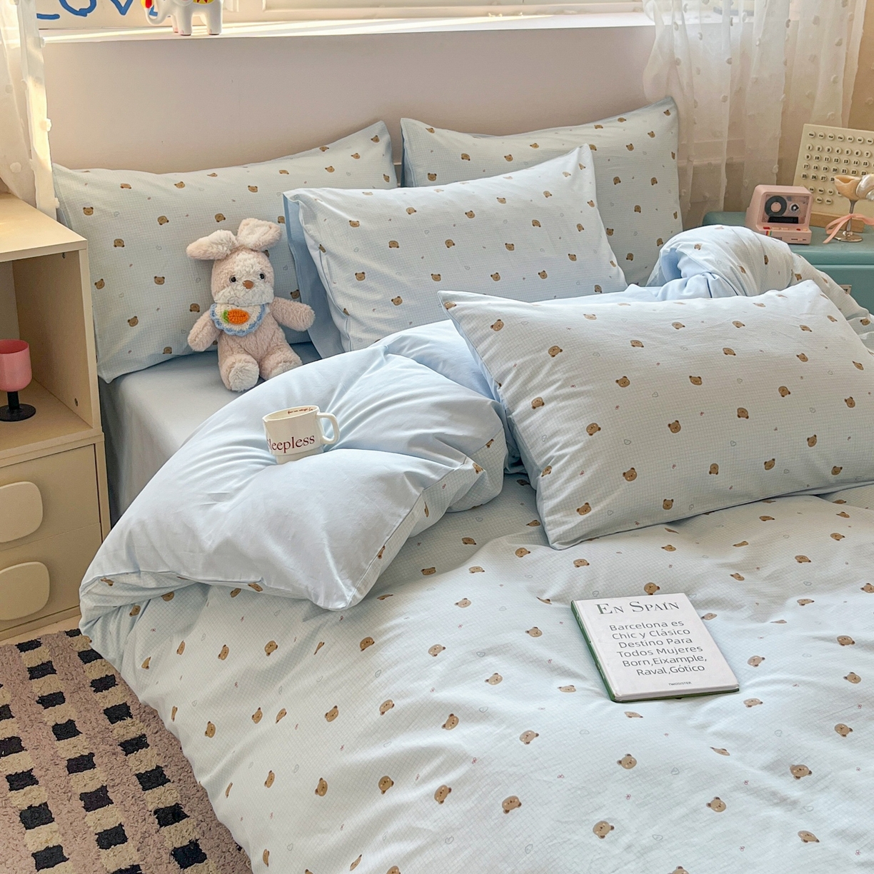 91家纺网 家纺一手货源 找家纺 柠馨 2026春夏新款13372全棉纯棉印花单被套 被套单件-芙拉系列 元气熊-蓝