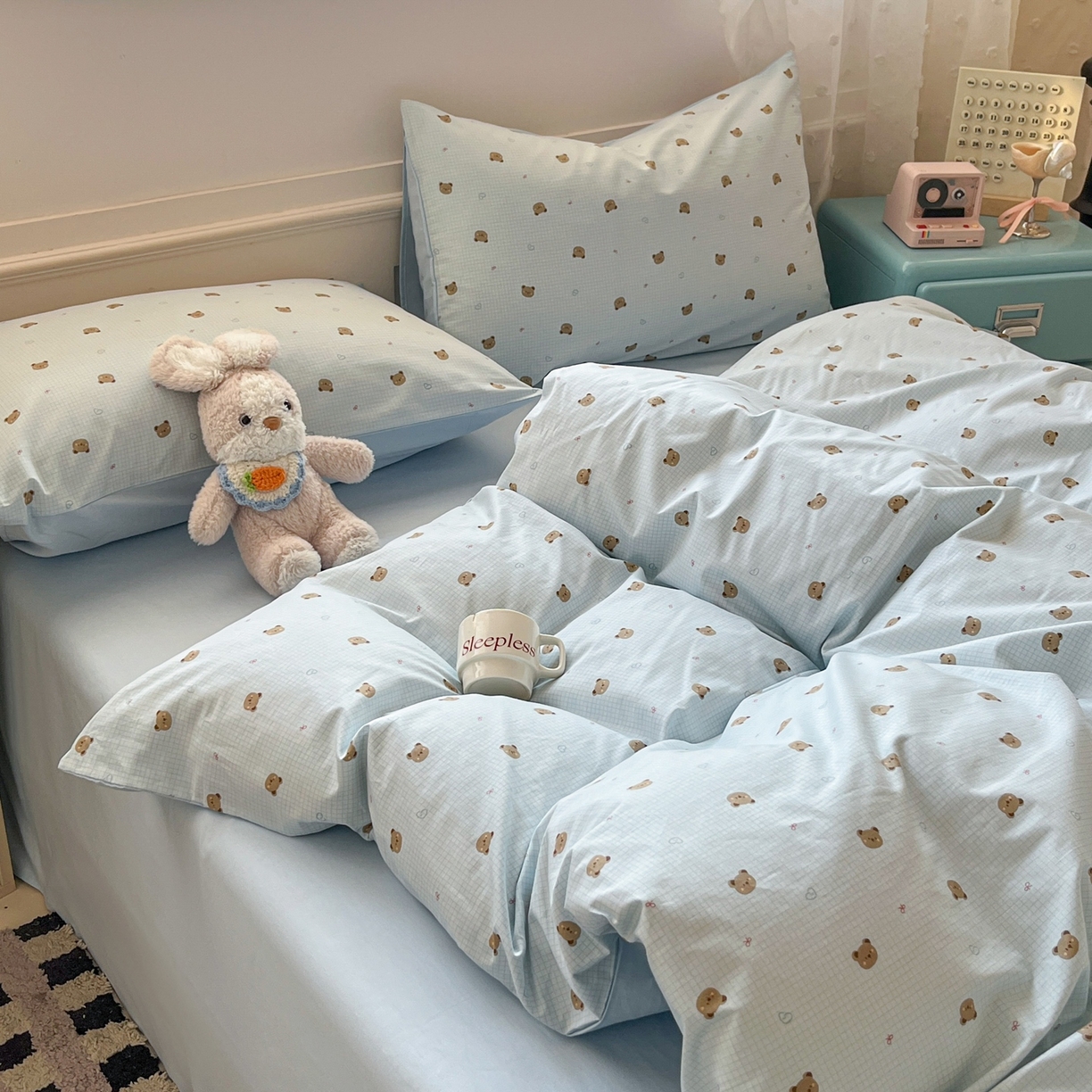 91家纺网 家纺一手货源 找家纺 柠馨 2026春夏新款13372全棉纯棉印花单被套 被套单件-芙拉系列 元气熊-蓝