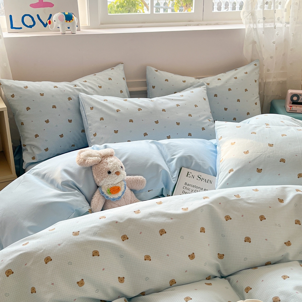 91家纺网 家纺一手货源 找家纺 柠馨 2026春夏新款13372全棉纯棉印花单被套 被套单件-芙拉系列 元气熊-蓝