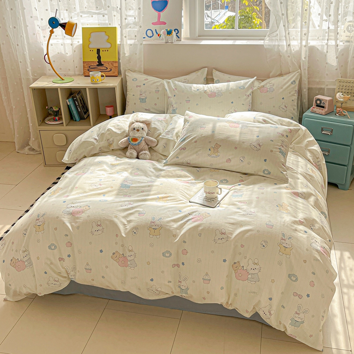 91家纺网 家纺一手货源 找家纺 柠馨 2026春夏新款13372全棉纯棉印花单被套 被套单件-芙拉系列 软萌喵呜