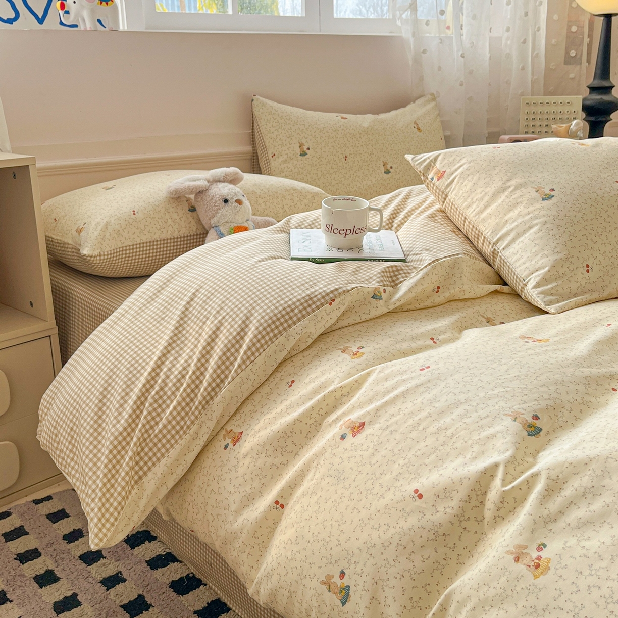 91家纺网 家纺一手货源 找家纺 柠馨 2026春夏新款13372全棉纯棉印花单被套 被套单件-芙拉系列 奶糖甜心