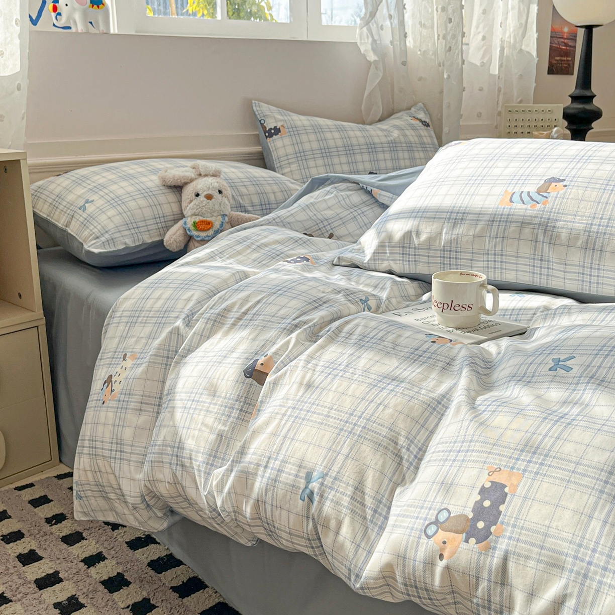 91家纺网 家纺一手货源 找家纺 柠馨 2026春夏新款13372全棉纯棉印花单被套 被套单件-芙拉系列 汪酱魔豆