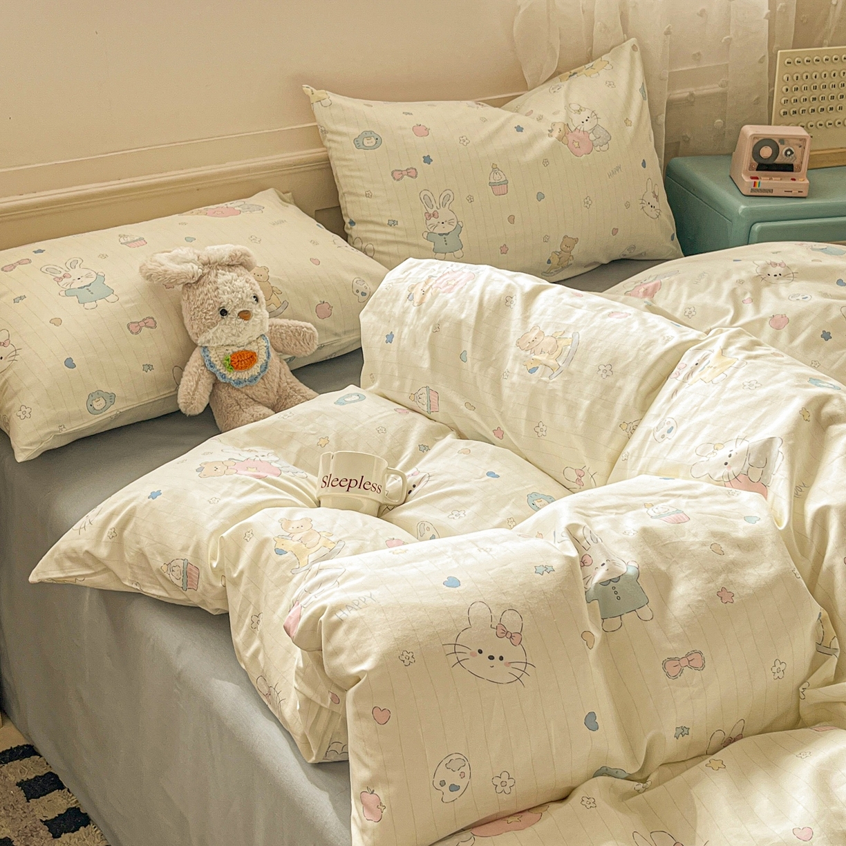 91家纺网 家纺一手货源 找家纺 柠馨 2026春夏新款13372全棉纯棉印花单被套 被套单件-芙拉系列 软萌喵呜