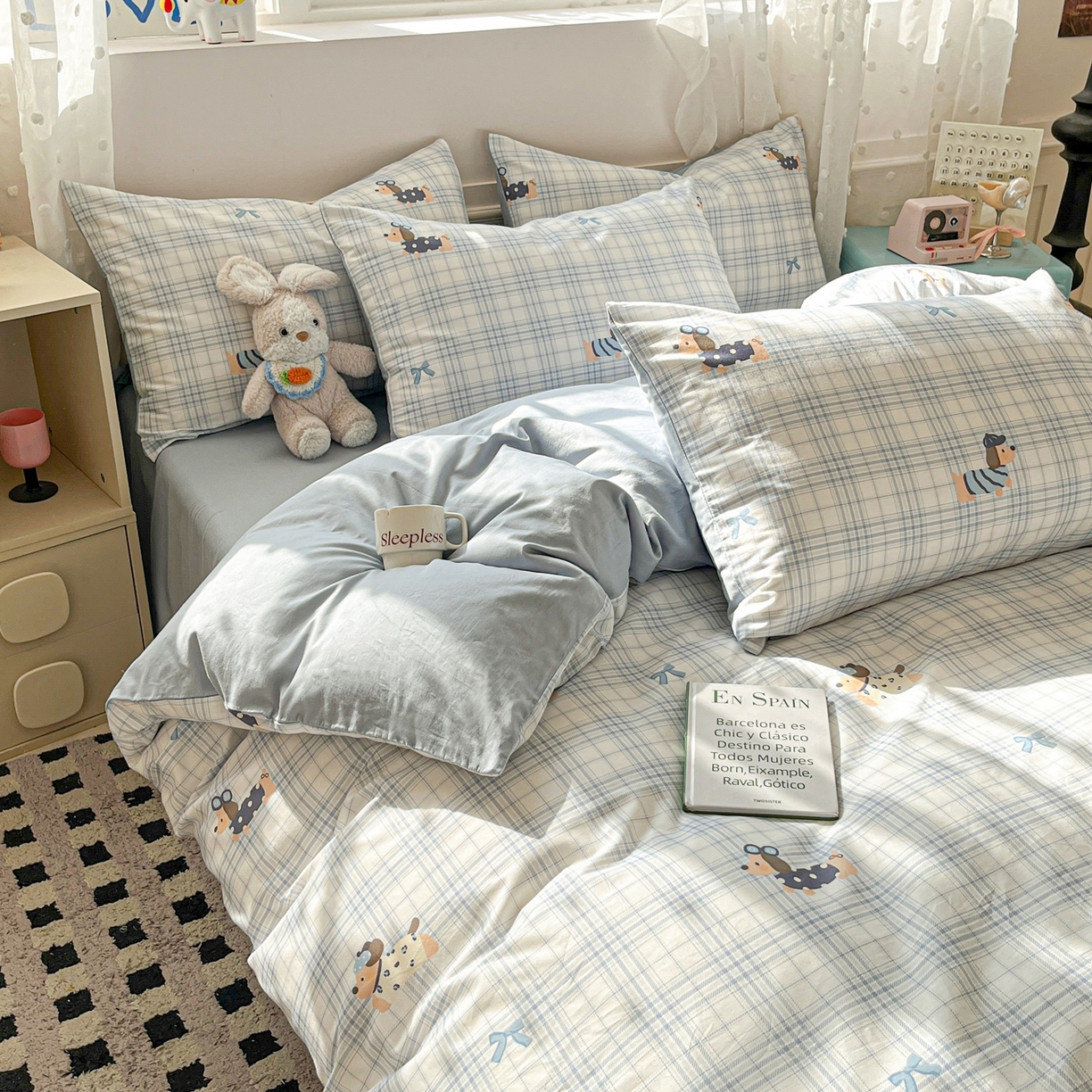 91家纺网 家纺一手货源 找家纺 柠馨 2026春夏新款13372全棉纯棉印花单被套 被套单件-芙拉系列 汪酱魔豆