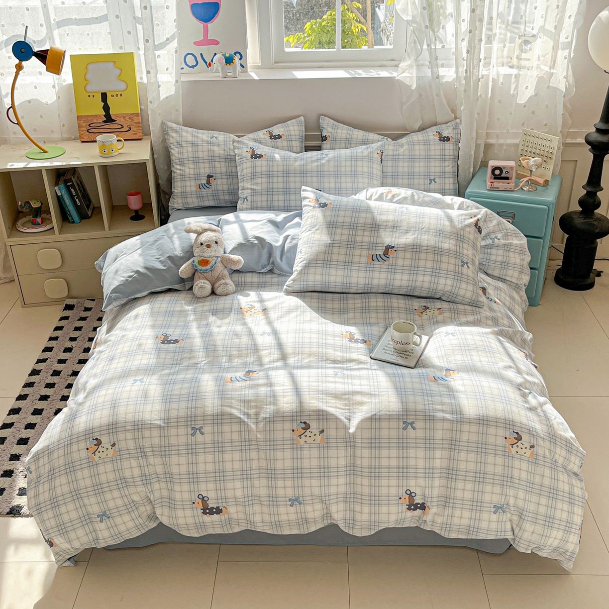 91家纺网 家纺一手货源 找家纺 柠馨 2026春夏新款13372全棉纯棉印花单被套 被套单件-芙拉系列 汪酱魔豆