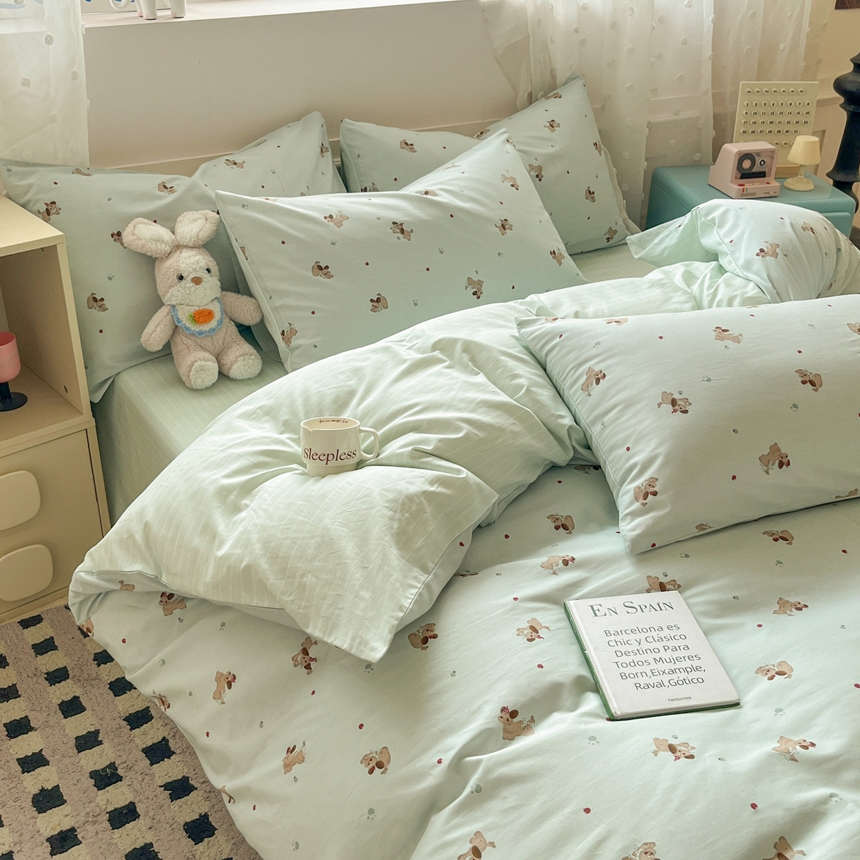 91家纺网 家纺一手货源 找家纺 柠馨 2026春夏新款13372全棉纯棉印花单被套 被套单件-芙拉系列 甜美萌宠