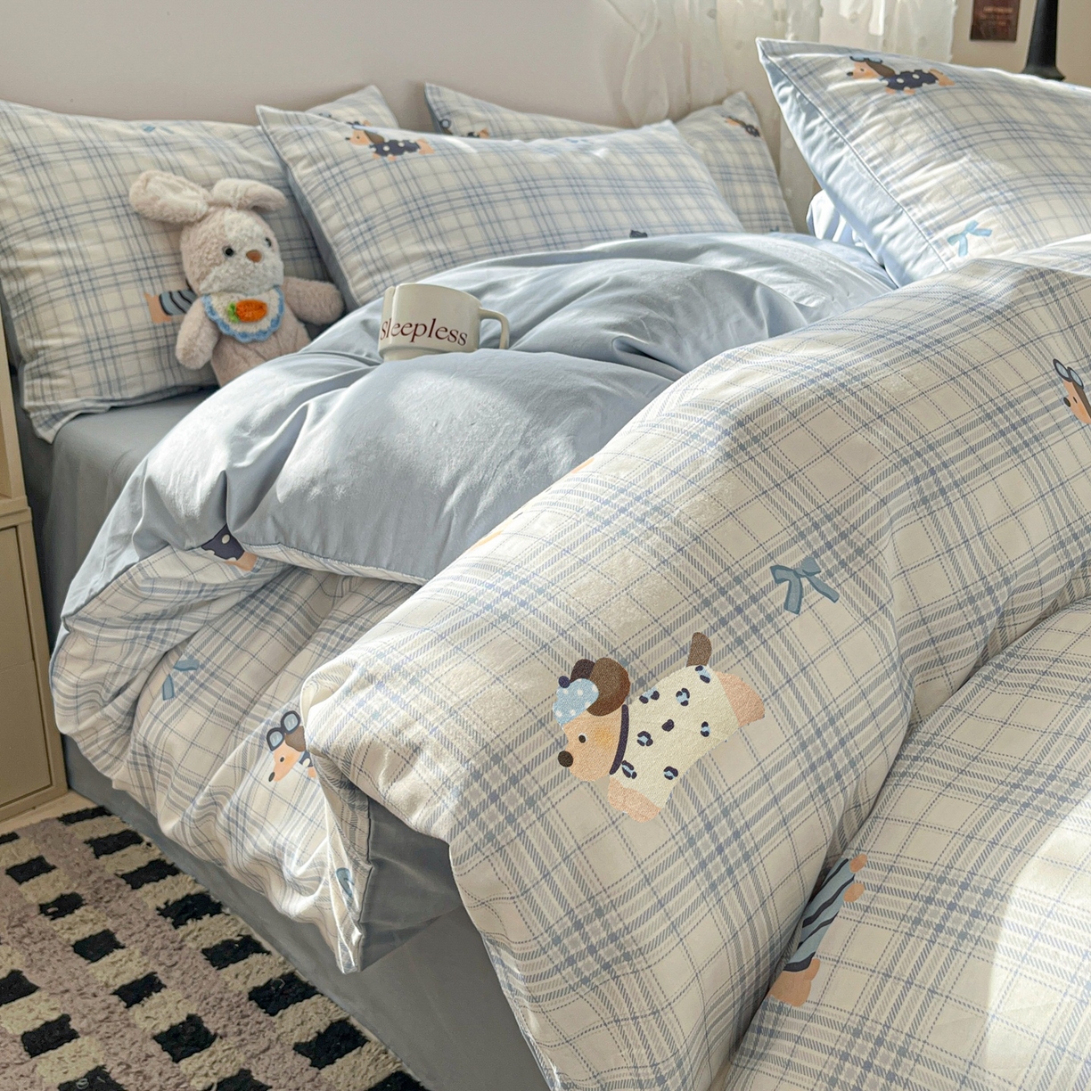 91家纺网 家纺一手货源 找家纺 柠馨 2026春夏新款13372全棉纯棉印花单被套 被套单件-芙拉系列 汪酱魔豆