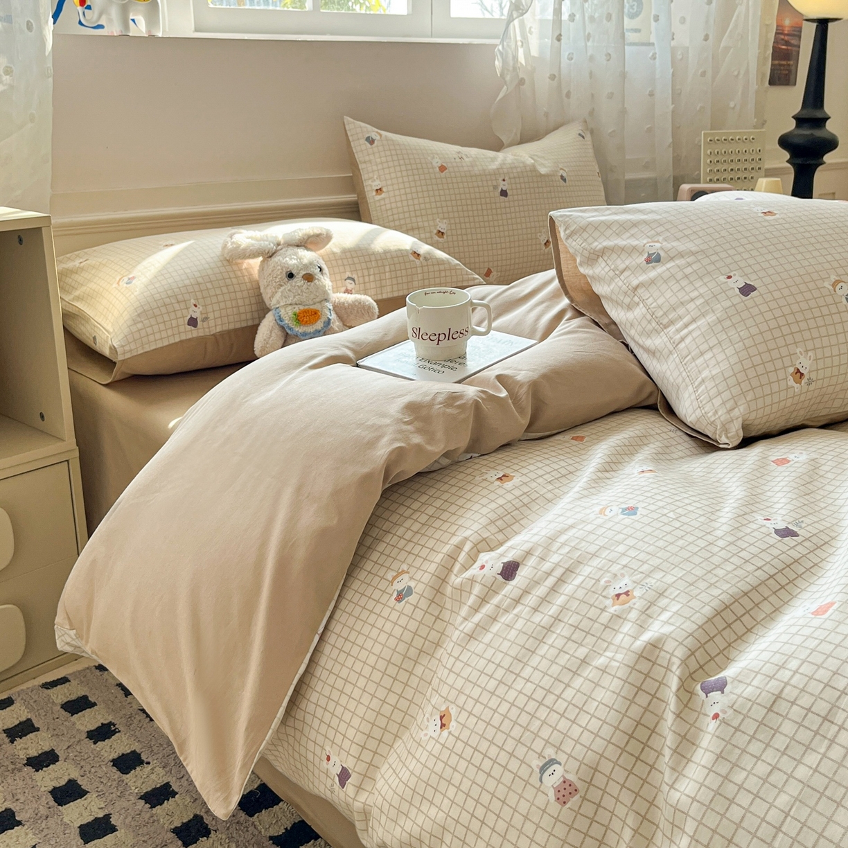 91家纺网 家纺一手货源 找家纺 柠馨 2026春夏新款13372全棉纯棉印花单被套 被套单件-芙拉系列 阳光兔叽