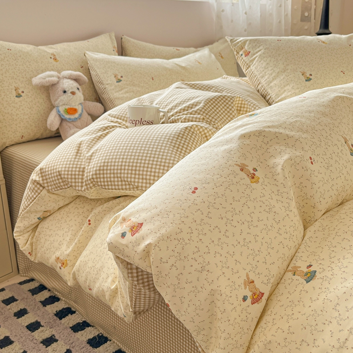 91家纺网 家纺一手货源 找家纺 柠馨 2026春夏新款13372全棉纯棉印花单被套 被套单件-芙拉系列 奶糖甜心