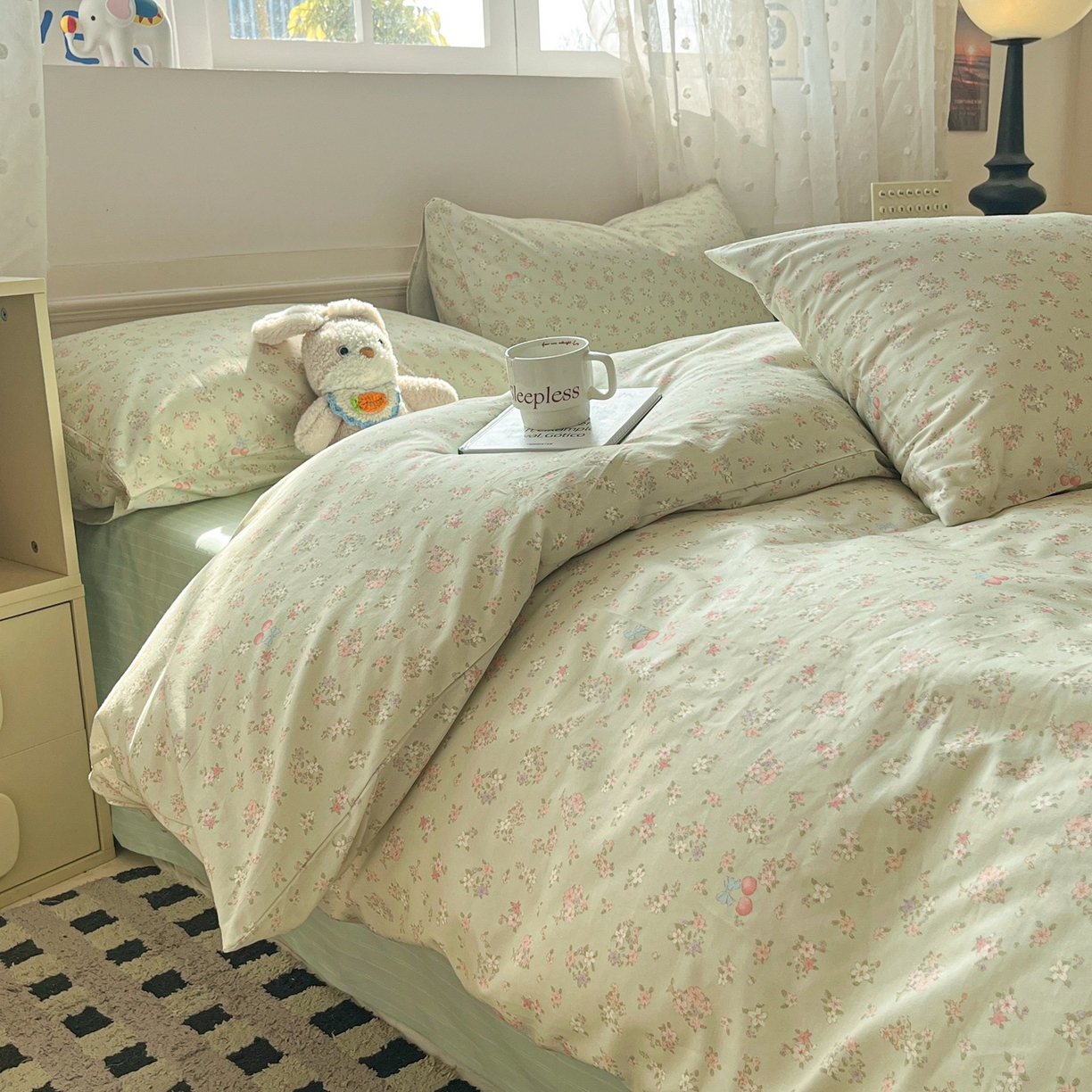 91家纺网 家纺一手货源 找家纺 柠馨 2026春夏新款13372全棉纯棉印花单被套 被套单件-芙拉系列 青筠