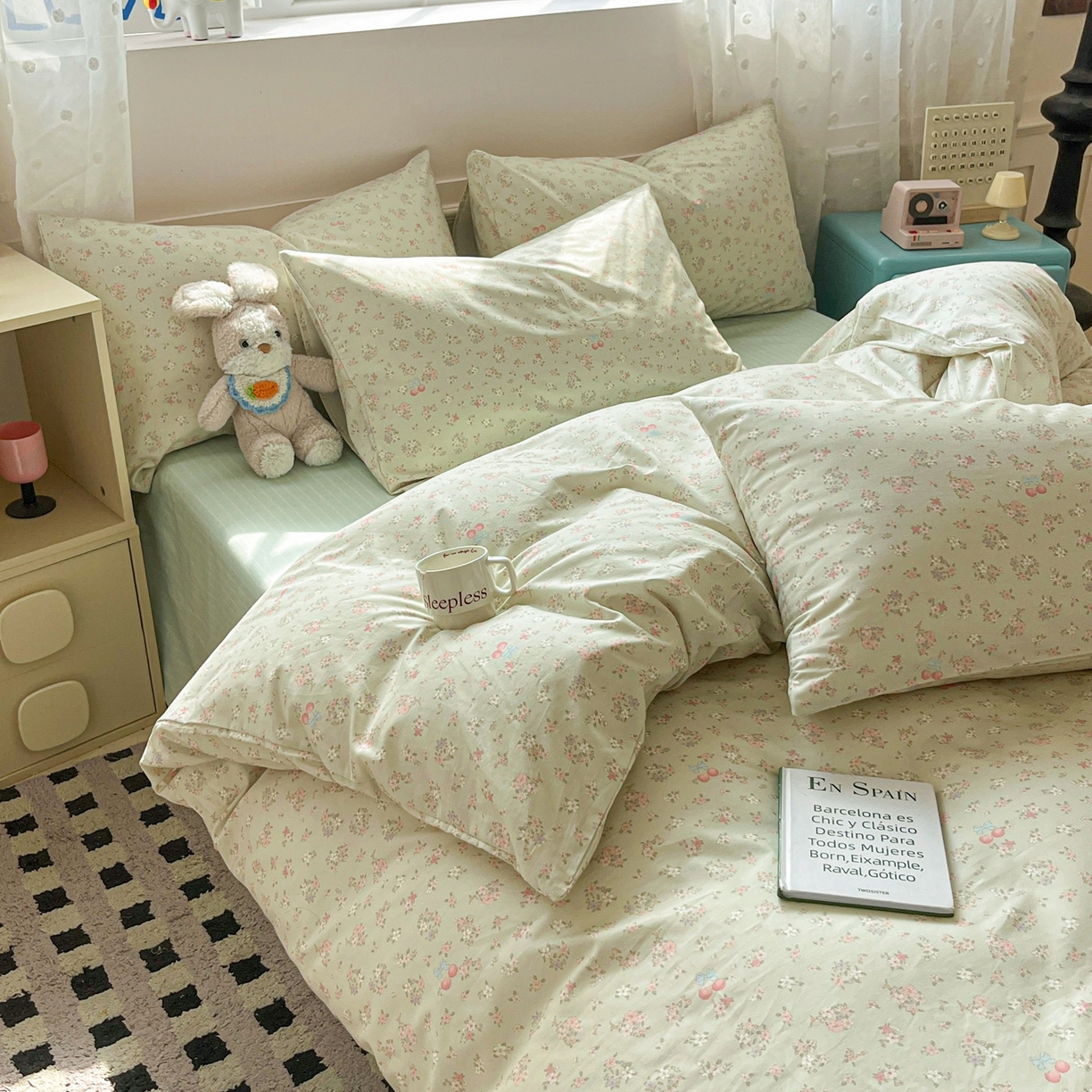 91家纺网 家纺一手货源 找家纺 柠馨 2026春夏新款13372全棉纯棉印花单被套 被套单件-芙拉系列 青筠