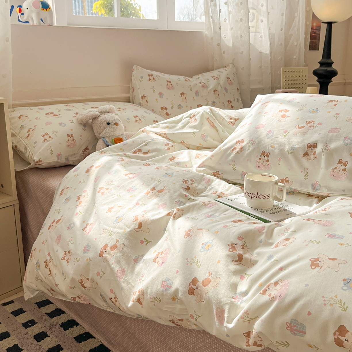 91家纺网 家纺一手货源 找家纺 柠馨 2026春夏新款13372全棉纯棉印花单被套 被套单件-芙拉系列 糯米猫球