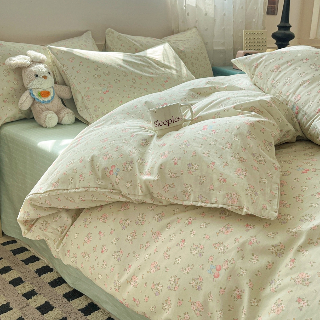 91家纺网 家纺一手货源 找家纺 柠馨 2026春夏新款13372全棉纯棉印花单被套 被套单件-芙拉系列 青筠