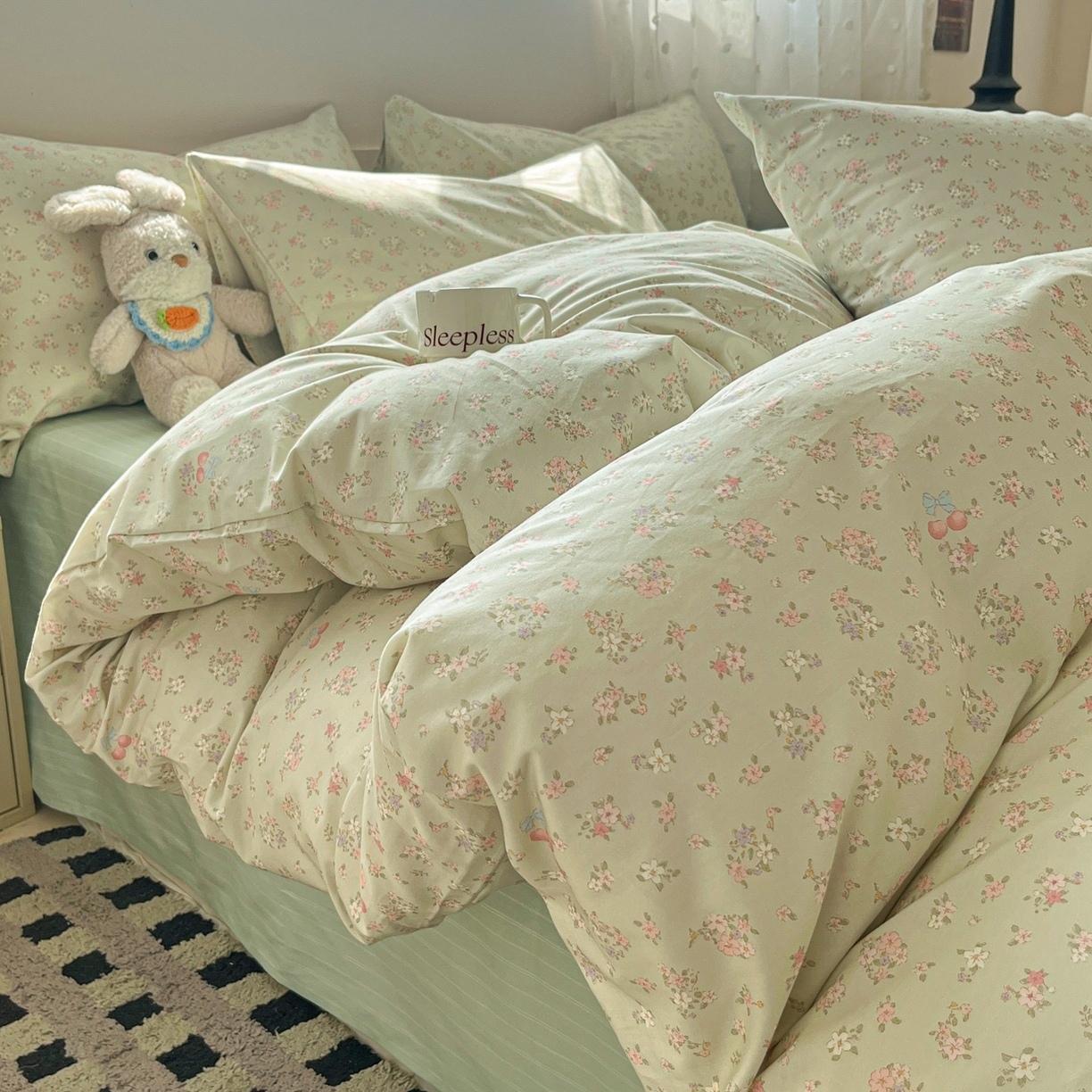 91家纺网 家纺一手货源 找家纺 柠馨 2026春夏新款13372全棉纯棉印花单被套 被套单件-芙拉系列 青筠