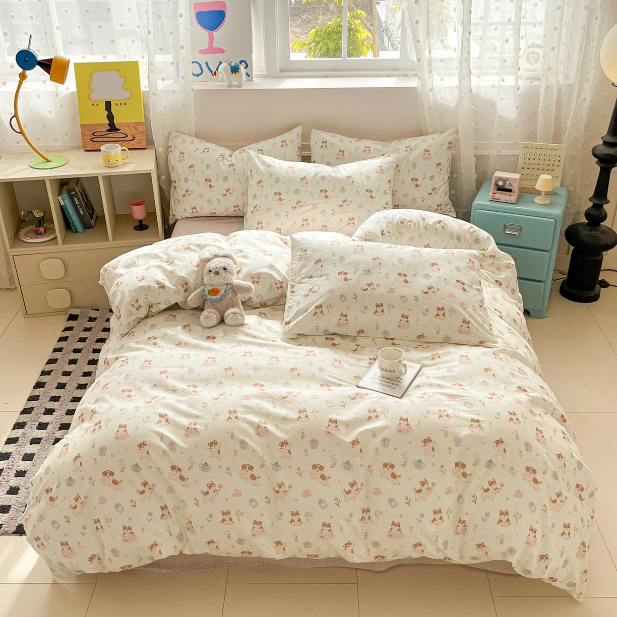 91家纺网 家纺一手货源 找家纺 柠馨 2026春夏新款13372全棉纯棉印花单被套 被套单件-芙拉系列 糯米猫球