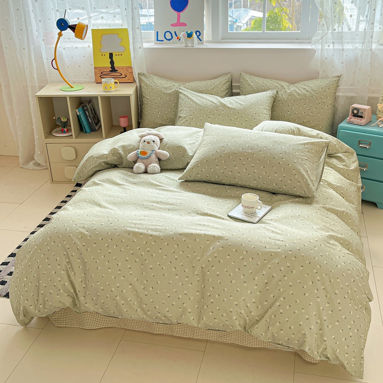 91家纺网 家纺一手货源 找家纺 柠馨 2026春夏新款13372全棉纯棉印花单被套 被套单件-芙拉系列 浅陌