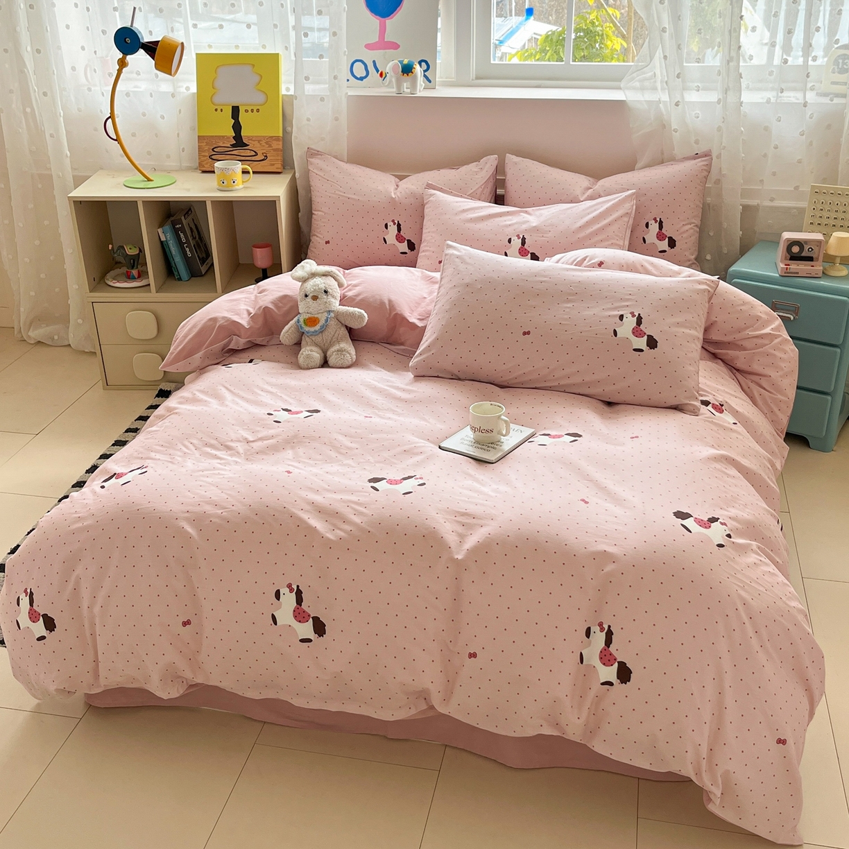 91家纺网 家纺一手货源 找家纺 柠馨 2026春夏新款13372全棉纯棉印花单被套 被套单件-芙拉系列 小马泼莉