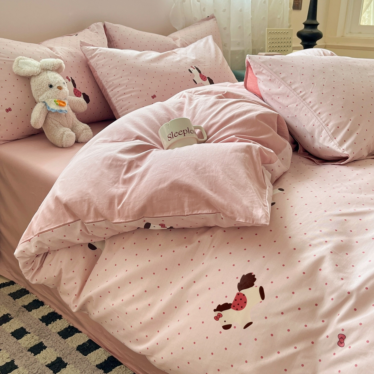 91家纺网 家纺一手货源 找家纺 柠馨 2026春夏新款13372全棉纯棉印花单被套 被套单件-芙拉系列 小马泼莉