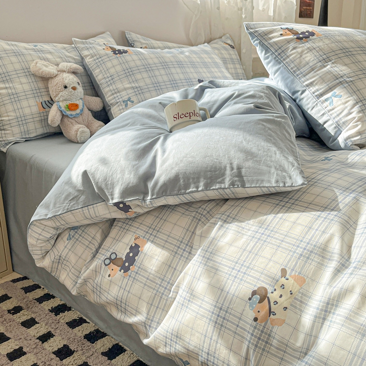 91家纺网 家纺一手货源 找家纺 柠馨 2026春夏新款13372全棉纯棉印花单被套 被套单件-芙拉系列 汪酱魔豆