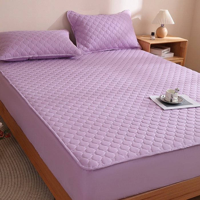 91家纺网 家纺一手货源 找家纺 宇淳国际 2026爱心款防水夹棉床笠 丁香紫