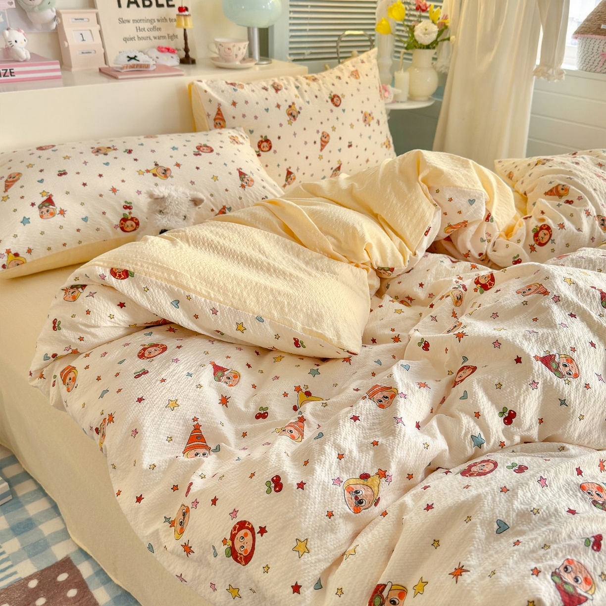 91家纺网 家纺一手货源 找家纺 （总）优选 2026新款110g小清新高克重高品质直播热卖款A类泡芙棉双层纱四件套