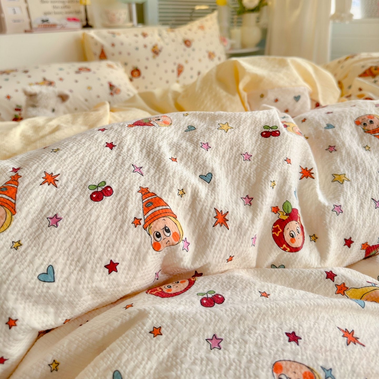 91家纺网 家纺一手货源 找家纺 （总）优选 2026新款110g小清新高克重高品质直播热卖款A类泡芙棉双层纱四件套