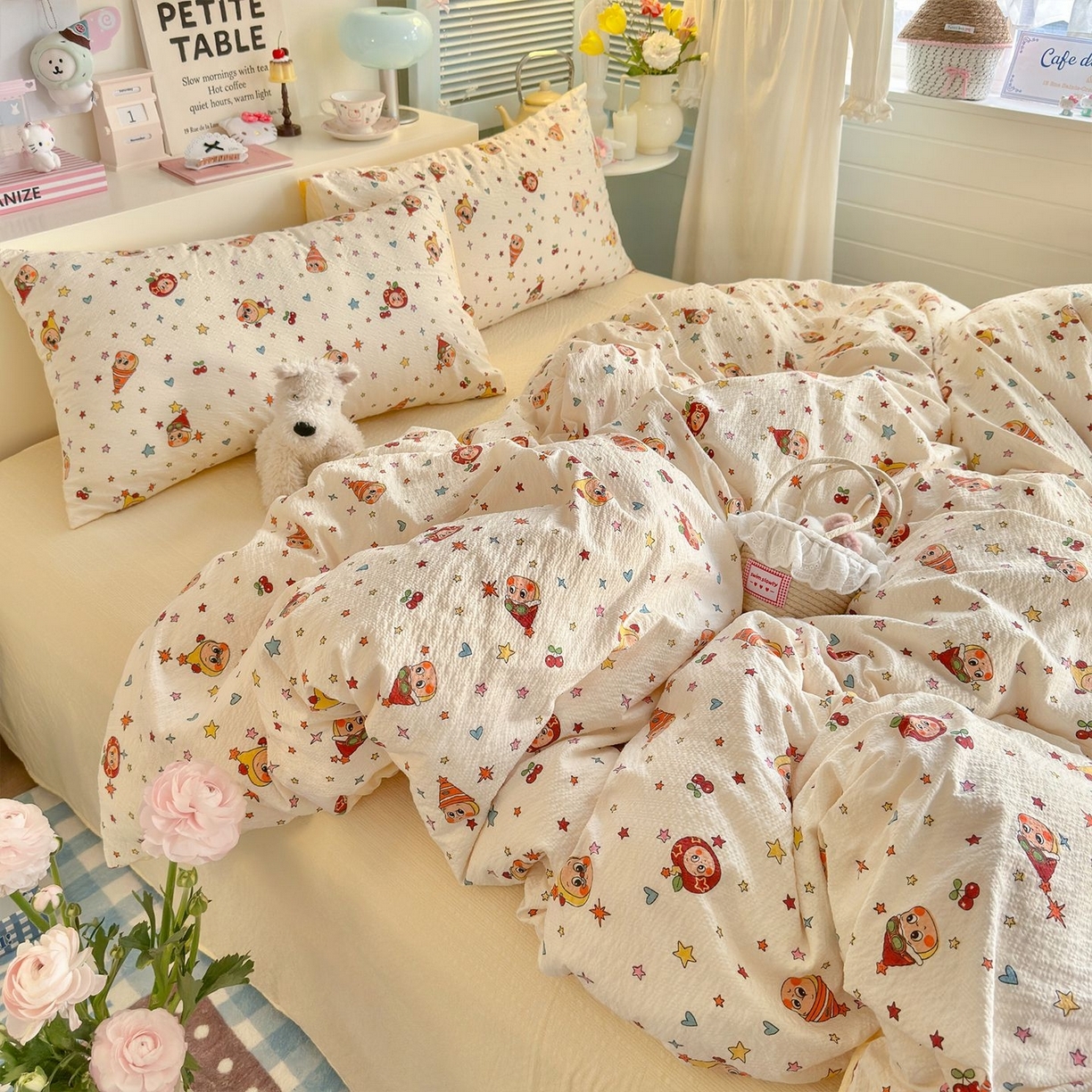 91家纺网 家纺一手货源 找家纺 （总）优选 2026新款110g小清新高克重高品质直播热卖款A类泡芙棉双层纱四件套