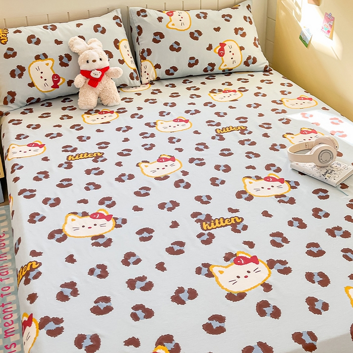 瑞莱 2026新款纯棉全棉单品印花卡通床单枕套系列 千禧猫