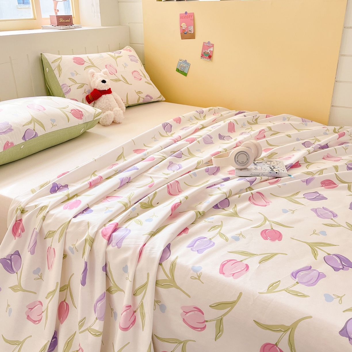 91家纺网 家纺一手货源 找家纺 瑞莱 2026新款纯棉全棉单品印花卡通床单枕套系列 绽放