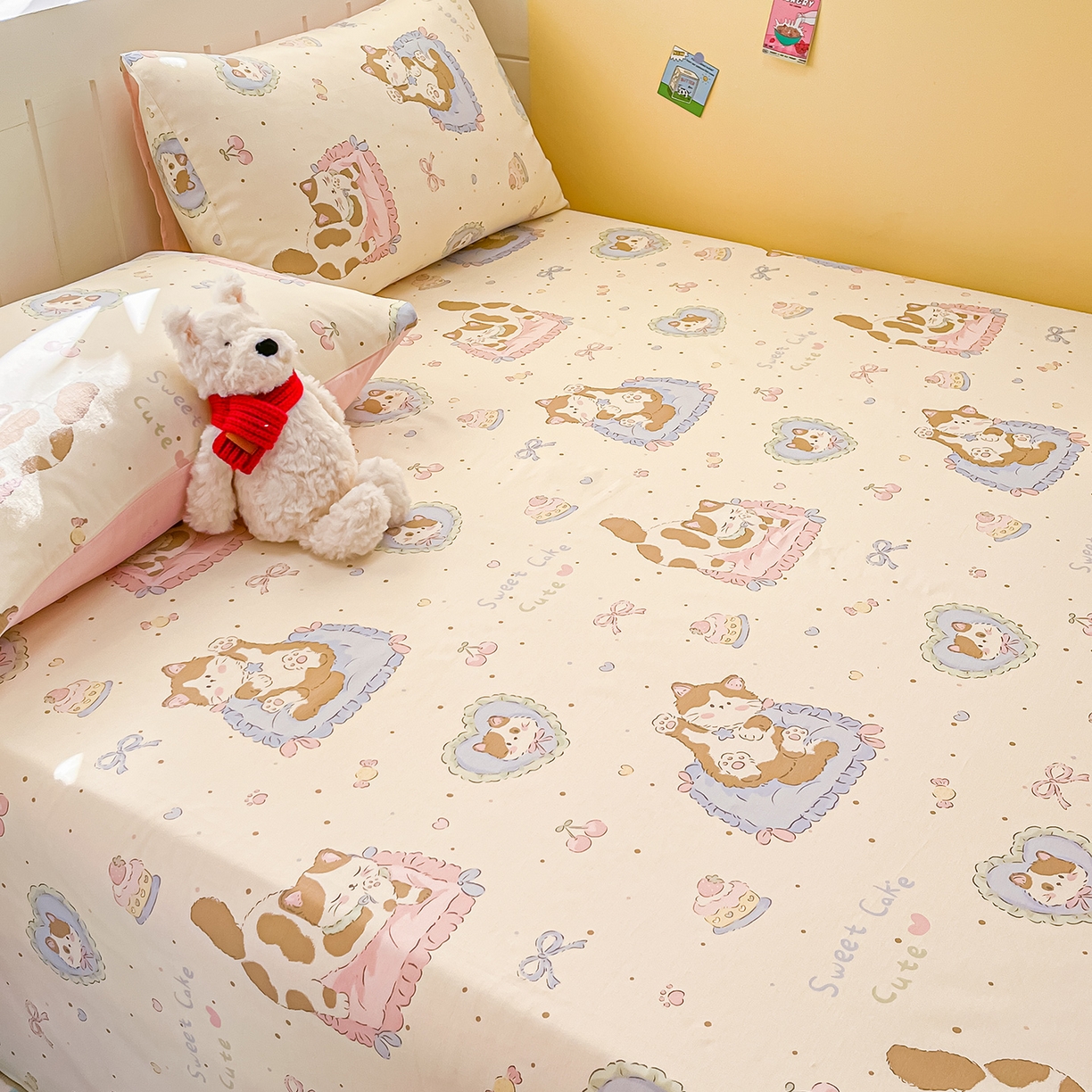 91家纺网 家纺一手货源 找家纺 瑞莱 2026新款纯棉全棉单品印花卡通床单枕套系列 软萌萌