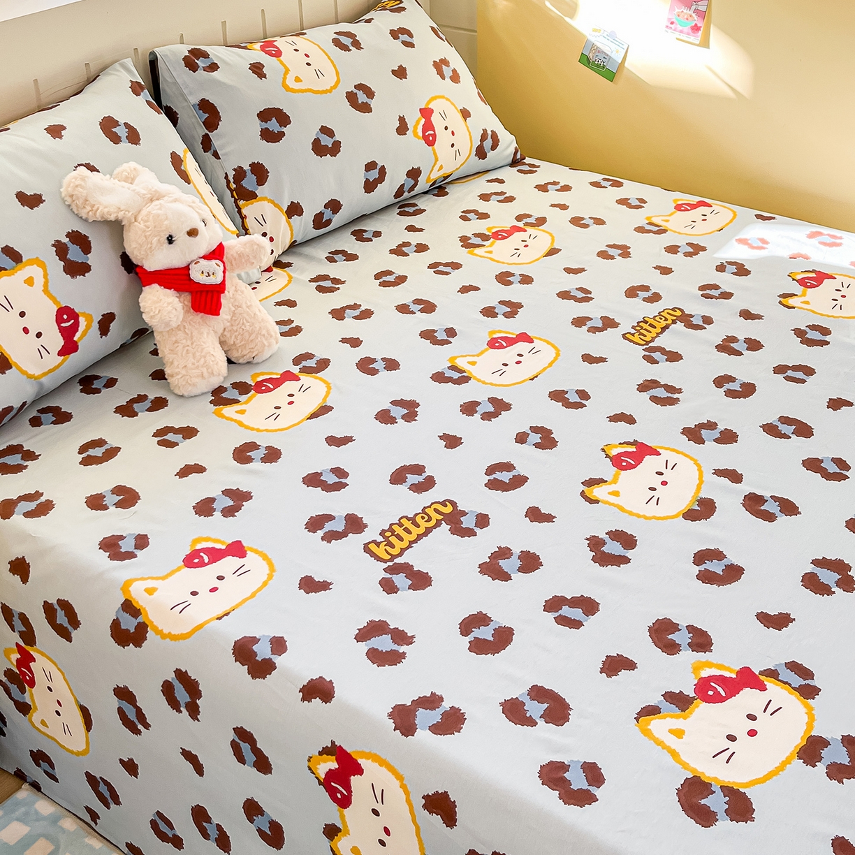 91家纺网 家纺一手货源 找家纺 瑞莱 2026新款纯棉全棉单品印花卡通床单枕套系列 千禧猫