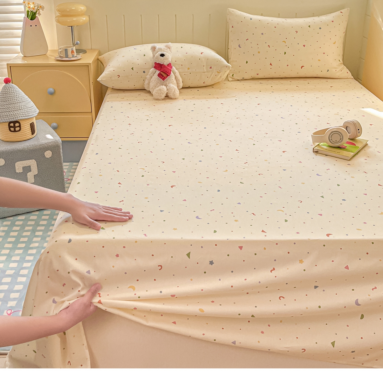 91家纺网 家纺一手货源 找家纺 瑞莱 2026新款纯棉全棉单品印花卡通床单枕套系列 繁星点点