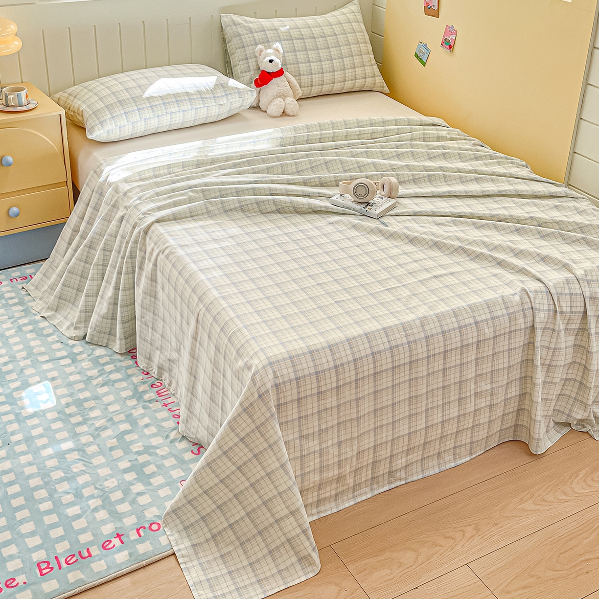 91家纺网 家纺一手货源 找家纺 瑞莱 2026新款纯棉全棉单品印花卡通床单枕套系列 五线格