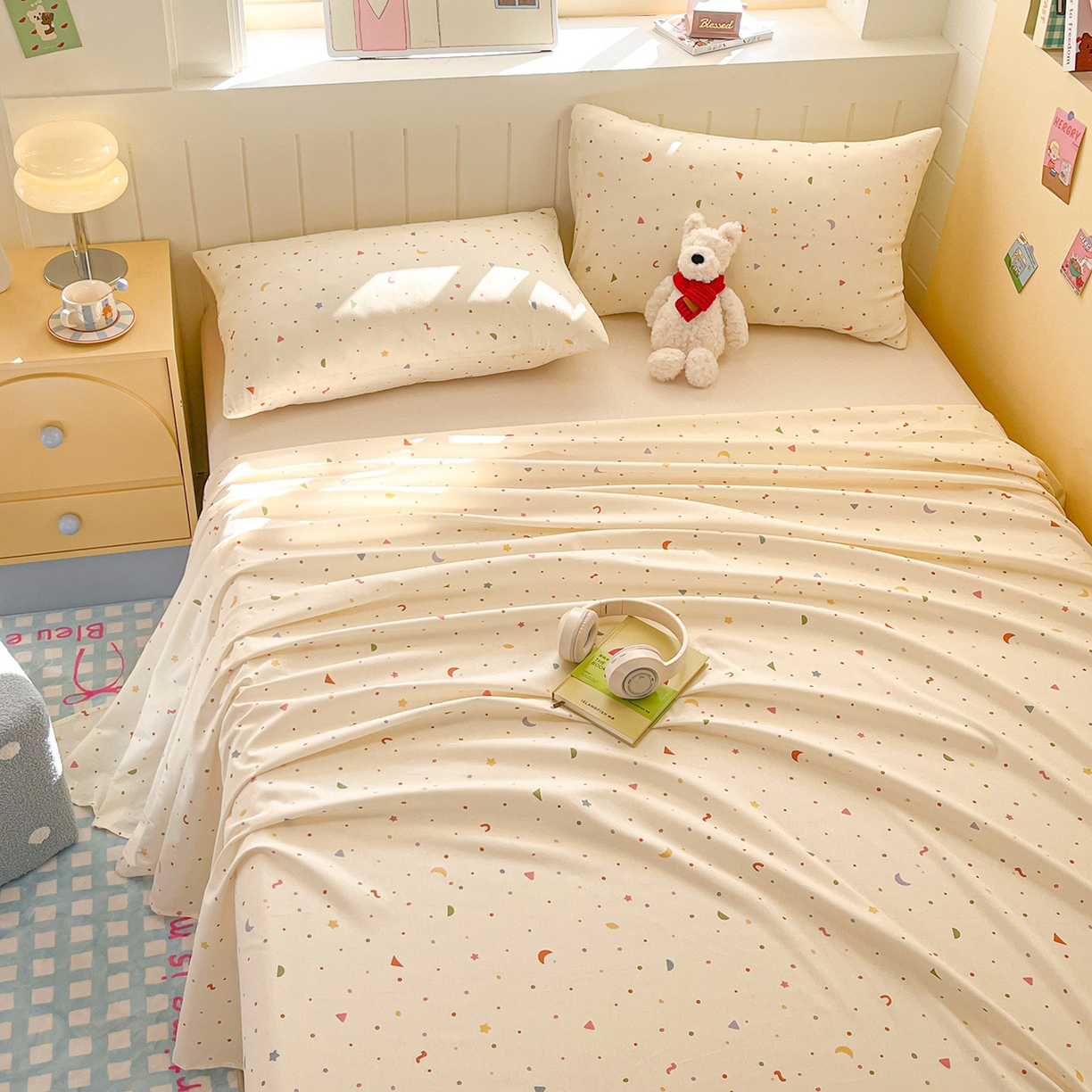 91家纺网 家纺一手货源 找家纺 瑞莱 2026新款纯棉全棉单品印花卡通床单枕套系列 繁星点点