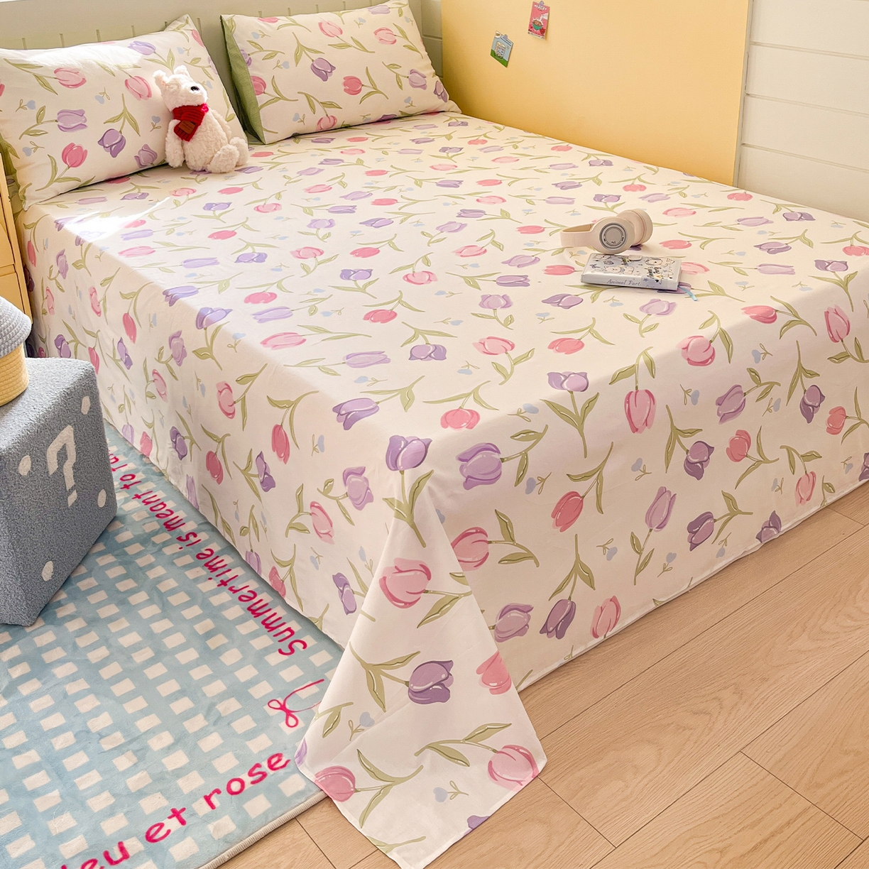 91家纺网 家纺一手货源 找家纺 瑞莱 2026新款纯棉全棉单品印花卡通床单枕套系列 绽放