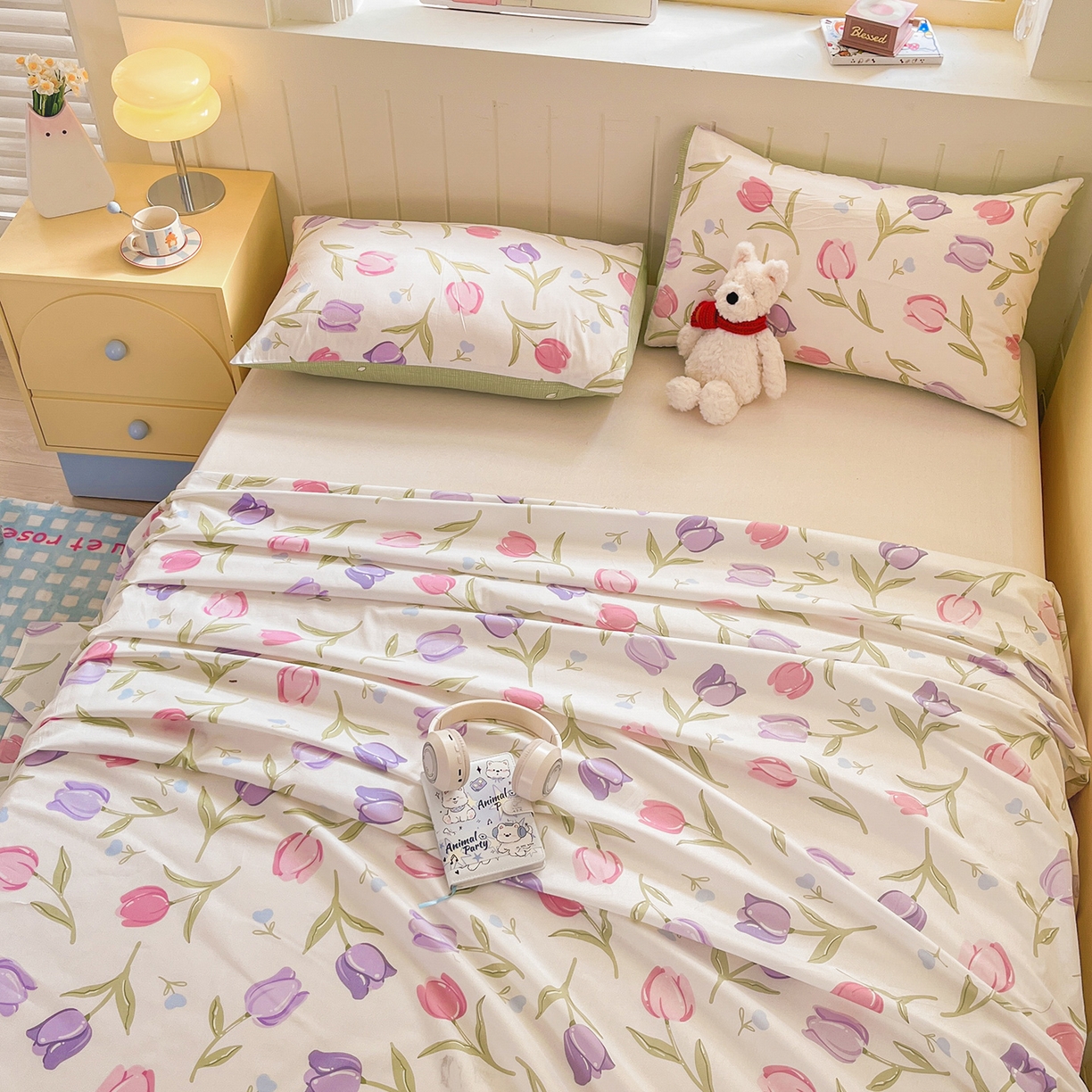 91家纺网 家纺一手货源 找家纺 瑞莱 2026新款纯棉全棉单品印花卡通床单枕套系列 绽放