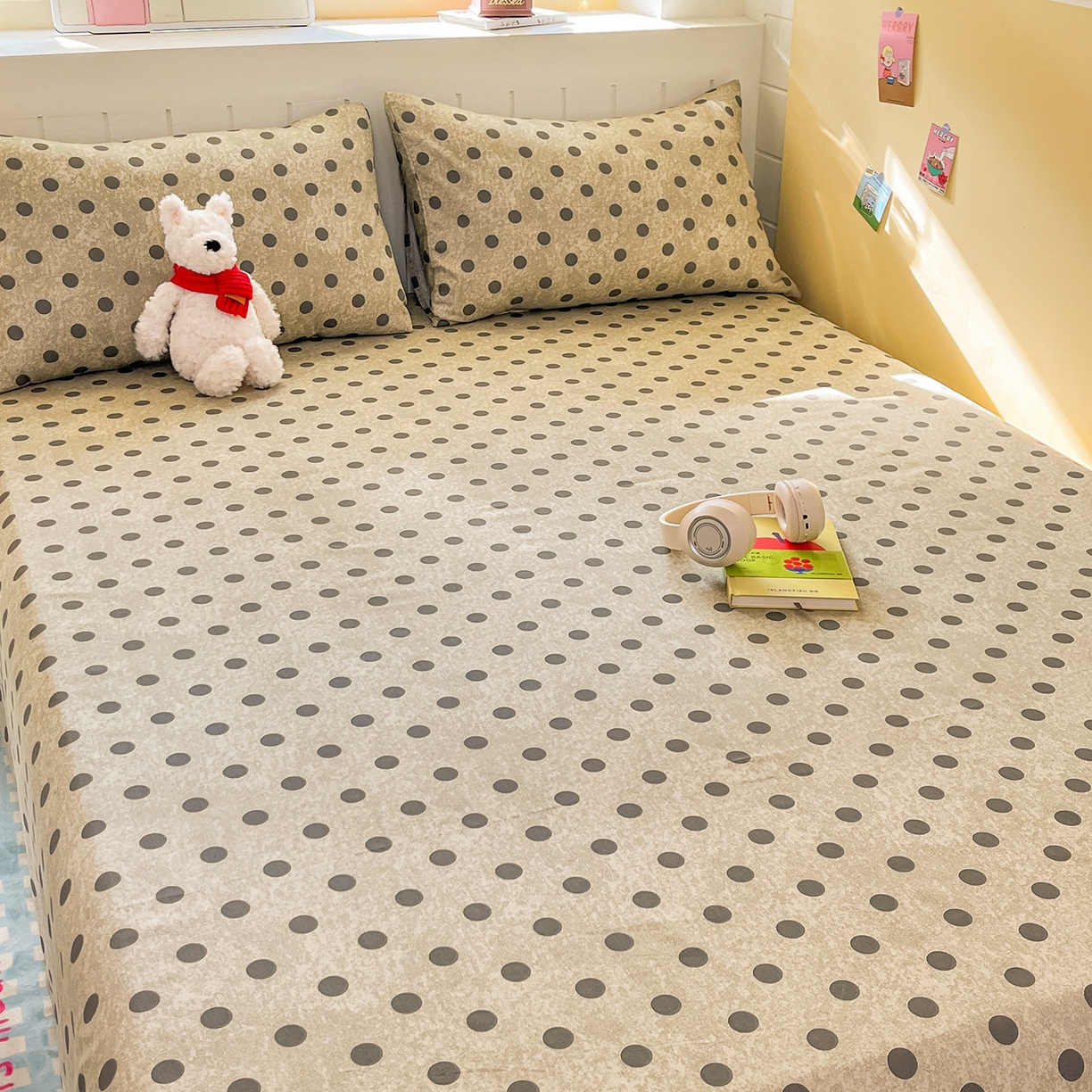 91家纺网 家纺一手货源 找家纺 瑞莱 2026新款纯棉全棉单品印花卡通床单枕套系列 圆点点