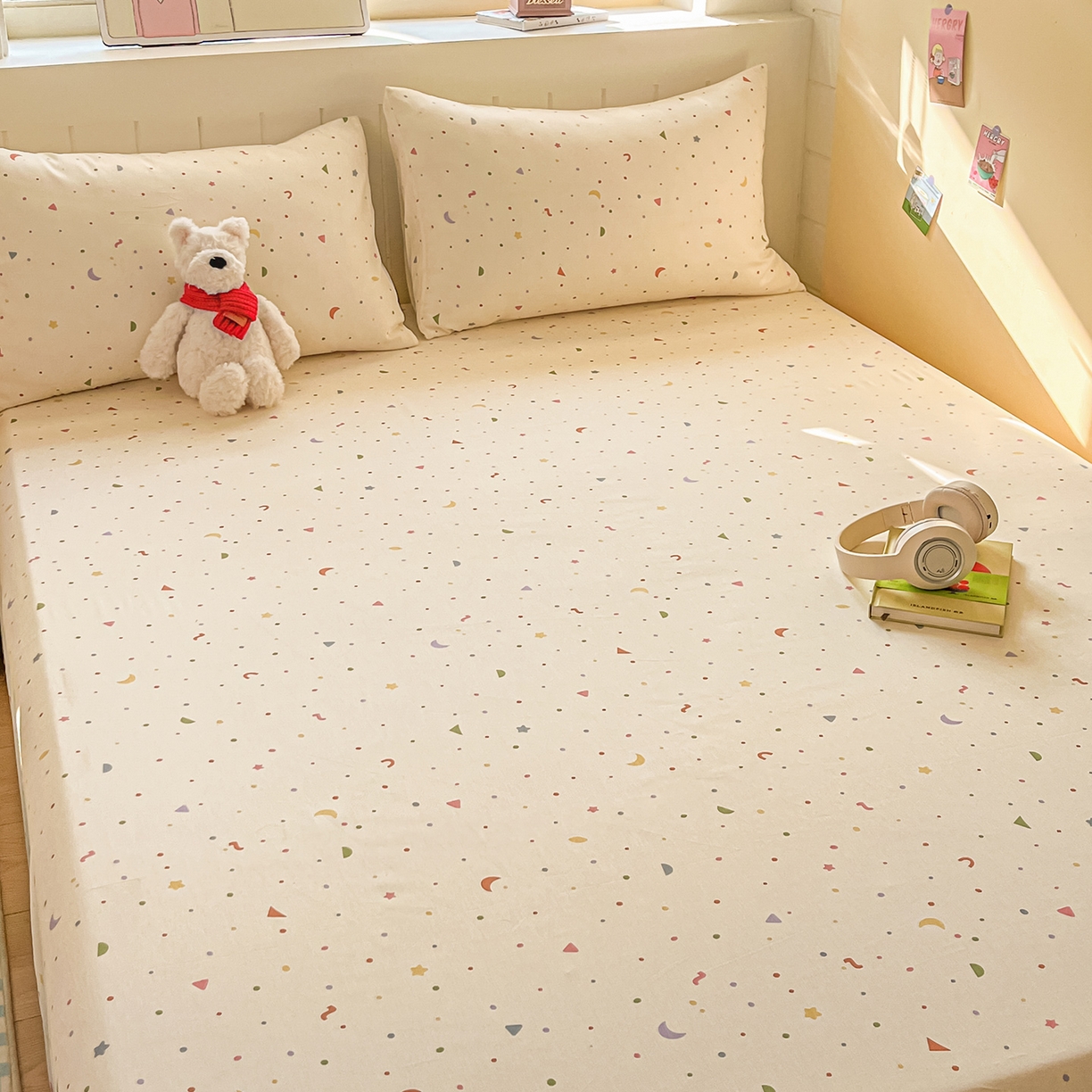 91家纺网 家纺一手货源 找家纺 瑞莱 2026新款纯棉全棉单品印花卡通床单枕套系列 繁星点点