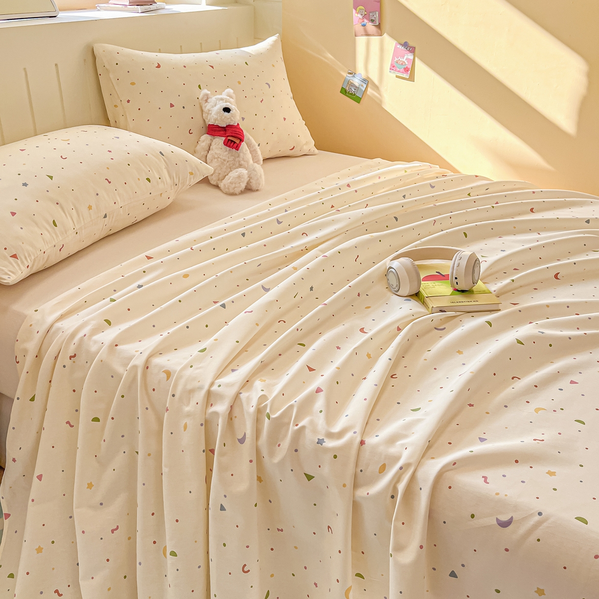 91家纺网 家纺一手货源 找家纺 瑞莱 2026新款纯棉全棉单品印花卡通床单枕套系列 繁星点点