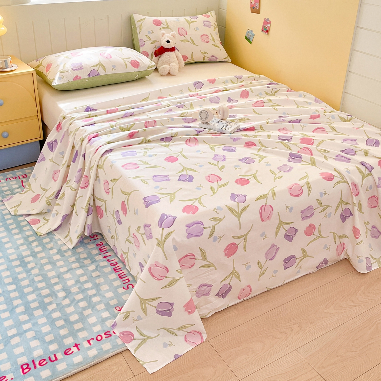 91家纺网 家纺一手货源 找家纺 瑞莱 2026新款纯棉全棉单品印花卡通床单枕套系列 绽放