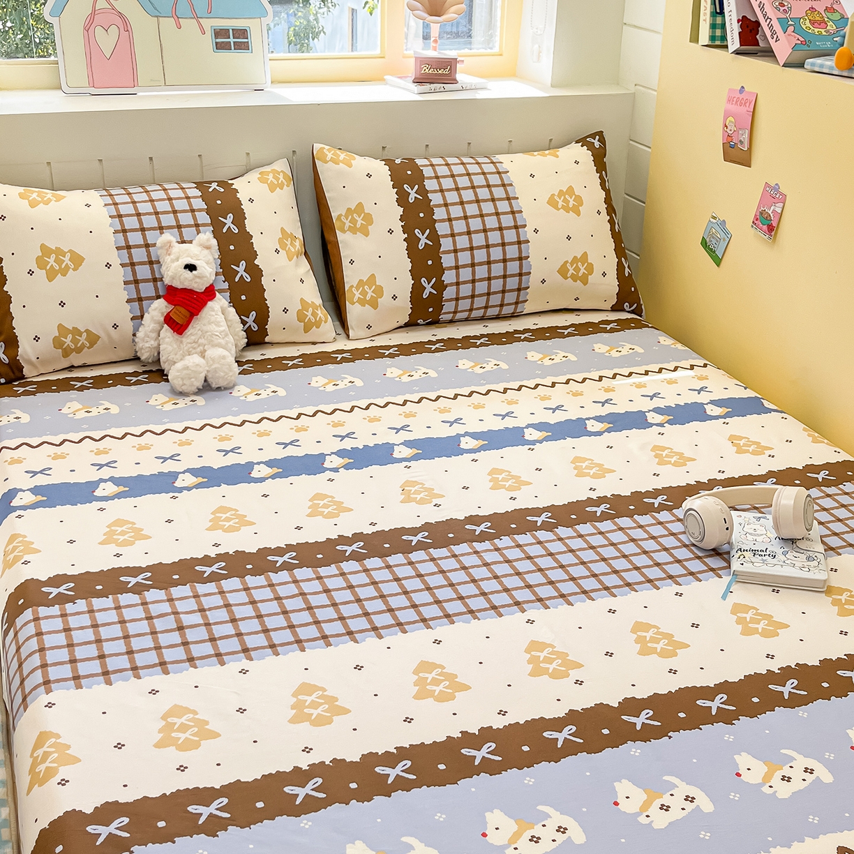 91家纺网 家纺一手货源 找家纺 瑞莱 2026新款纯棉全棉单品印花卡通床单枕套系列 圣诞狗