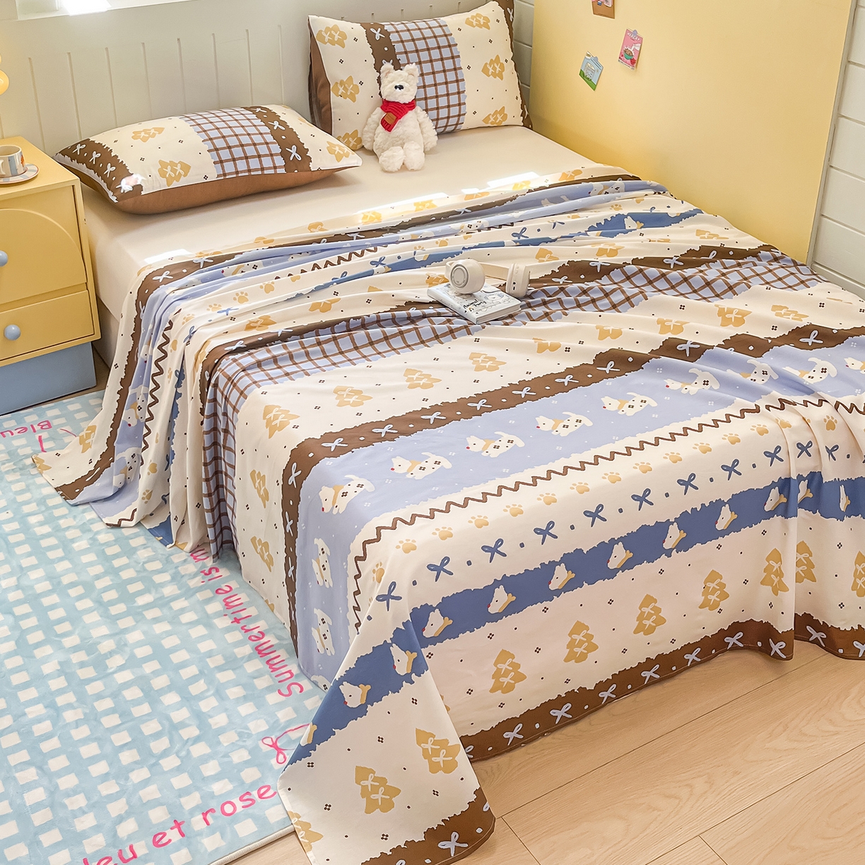 91家纺网 家纺一手货源 找家纺 瑞莱 2026新款纯棉全棉单品印花卡通床单枕套系列 圣诞狗