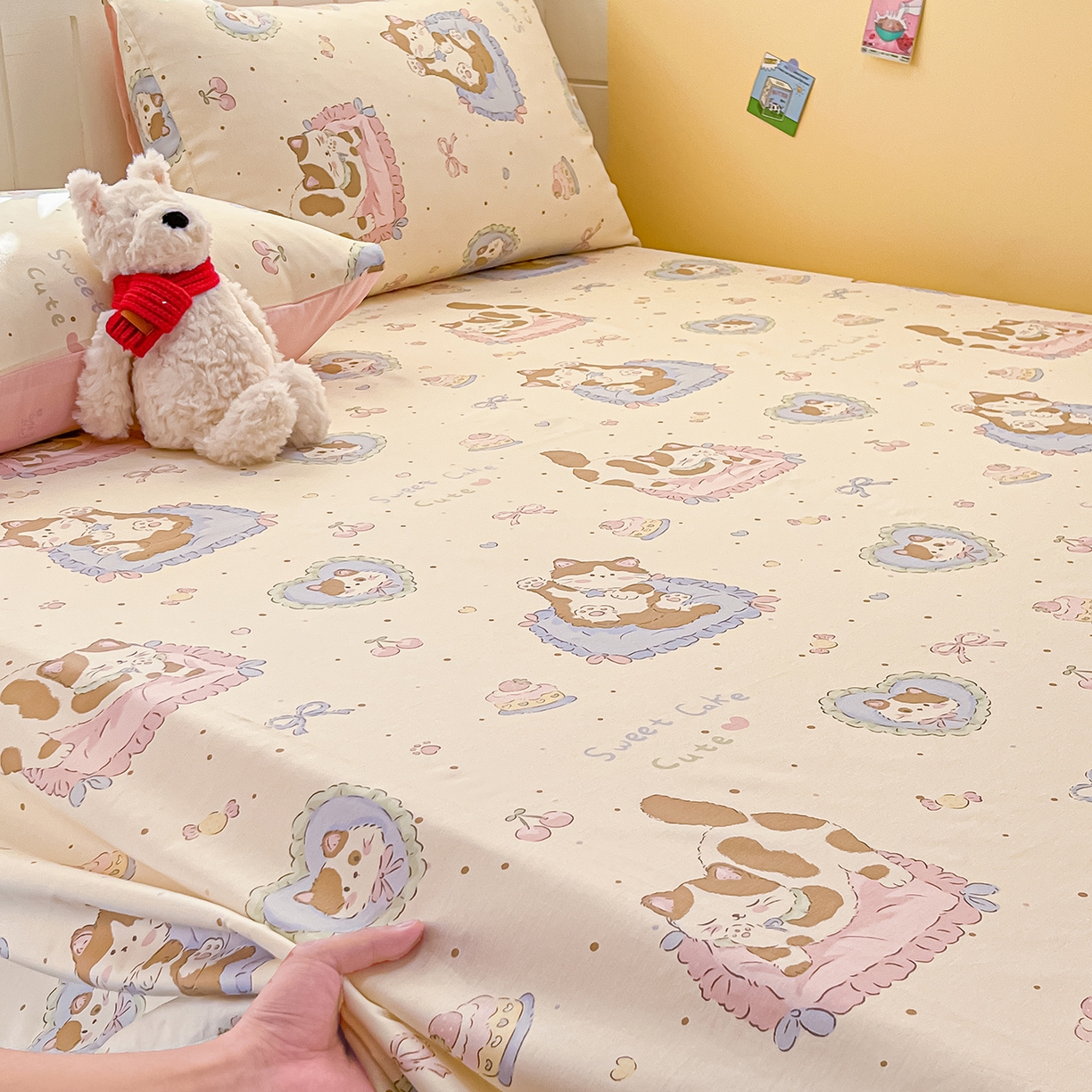 91家纺网 家纺一手货源 找家纺 瑞莱 2026新款纯棉全棉单品印花卡通床单枕套系列 软萌萌